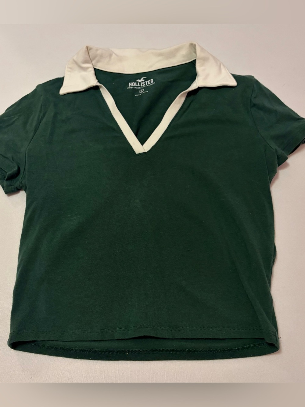 Hollister Dark Green Polo Top with White Collar
